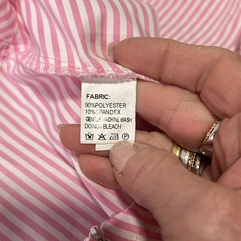 StyleKeepers Pink and White Stripe One Shoulder Long Sleeve Ruffle Top Size Sm - Picture 8 of 9
